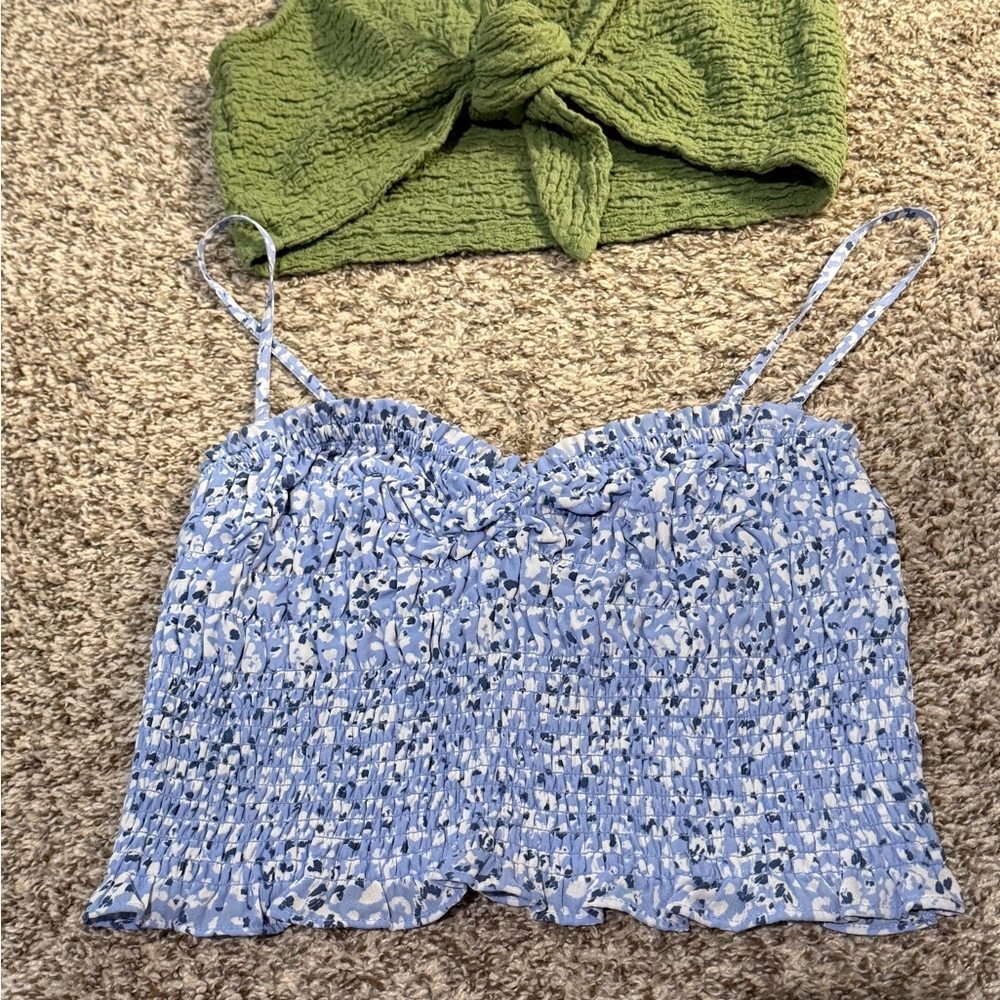 Abercrombie & Fitch Blue Smocked Tie Front Camisole